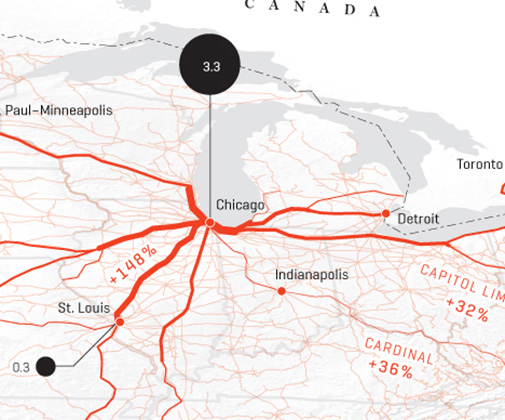 A Map Of Amtrak Ridership Nicolas Rapp Infographic Design Studio