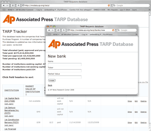 Screenshot of TARP database Screenshot of TARP database