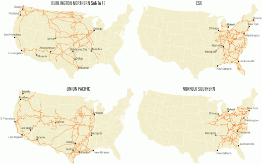 RAIL_MAP Map of the four freight railroad companies that matter